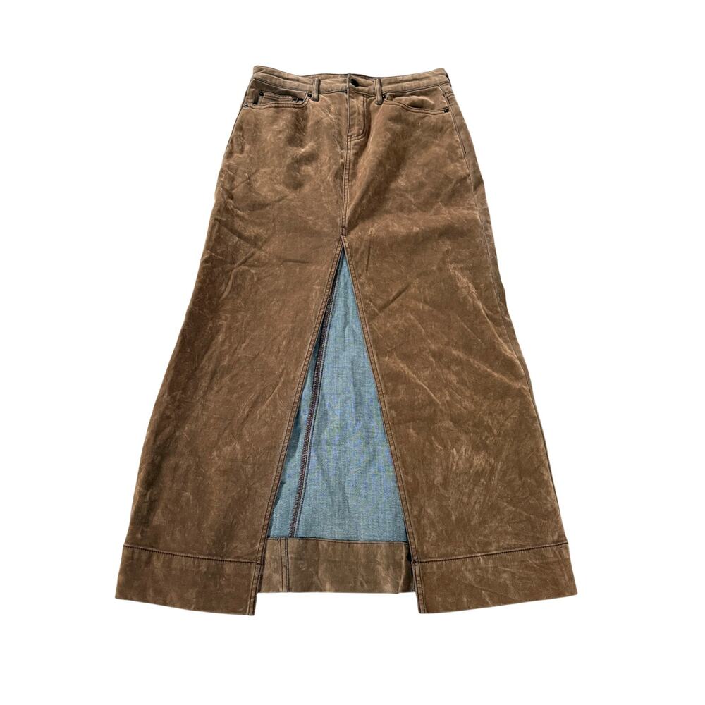 BDG Maxi Skirt Womens Small Brown Denim Velvet Long Front Slit Casual Button